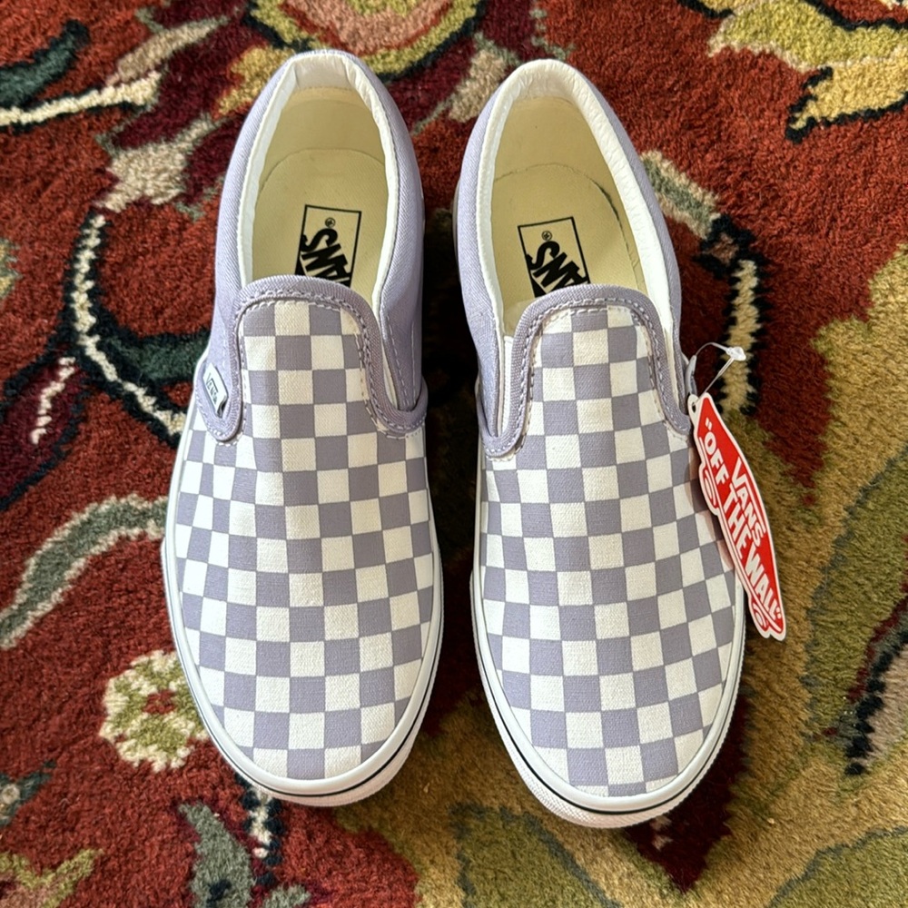 Classic Slip-o checkerboard vans in lavender. Youth size 3